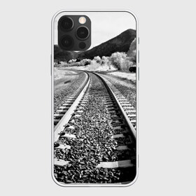 Чехол для iPhone 12 Pro Max с принтом Железная дорога , Силикон |  | black   white | landscape | mountains | photo | rail | rails | road | sky | sleepers | trees | горы | деревья | дорога | железная | небо | пейзаж | рельсы | фото | черно   белое | шпалы