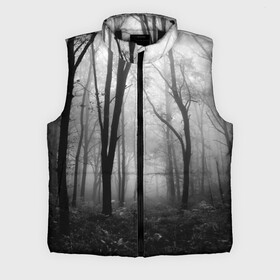 Мужской жилет утепленный 3D с принтом Туман в лесу ,  |  | Тематика изображения на принте: black   white | fog | forest | morning | photo | silhouette | trees | деревья | лес | силуэт | туман | утро | фото | черно   белое