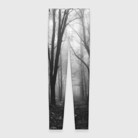 Леггинсы 3D с принтом Туман в лесу , 80% полиэстер, 20% эластан | Эластичный пояс, зауженные к низу, низкая посадка | black   white | fog | forest | morning | photo | silhouette | trees | деревья | лес | силуэт | туман | утро | фото | черно   белое