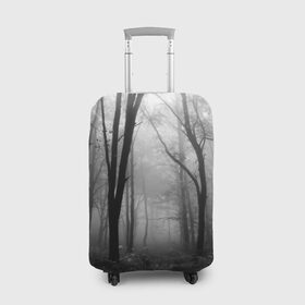 Чехол для чемодана 3D с принтом Туман в лесу , 86% полиэфир, 14% спандекс | двустороннее нанесение принта, прорези для ручек и колес | black   white | fog | forest | morning | photo | silhouette | trees | деревья | лес | силуэт | туман | утро | фото | черно   белое