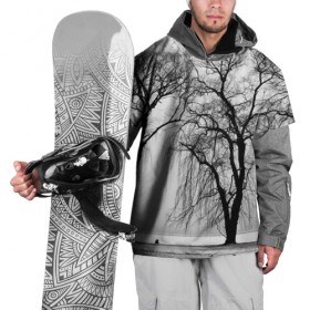 Накидка на куртку 3D с принтом Деревья у реки , 100% полиэстер |  | beach | black   white | crown | photo | river | trees | берег | деревья | крона | река | фото | черно   белое