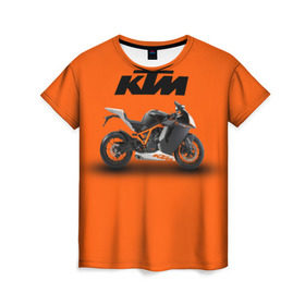 Женская футболка 3D с принтом KTM 1 , 100% полиэфир ( синтетическое хлопкоподобное полотно) | прямой крой, круглый вырез горловины, длина до линии бедер | ktm | moto | катээм | ктм | мото | мотоцикл | мотоциклы