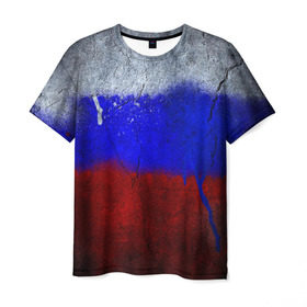 Мужская футболка 3D с принтом Триколор (Краской на земле) , 100% полиэфир | прямой крой, круглый вырез горловины, длина до линии бедер | russia | белый | красный | российский флаг | россия | синий | триколор