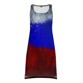 Платье-майка 3D с принтом Триколор (Краской на земле) , 100% полиэстер | полуприлегающий силуэт, широкие бретели, круглый вырез горловины, удлиненный подол сзади. | russia | белый | красный | российский флаг | россия | синий | триколор