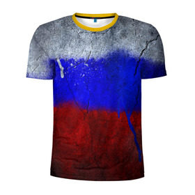 Мужская футболка 3D спортивная с принтом Триколор (Краской на земле) , 100% полиэстер с улучшенными характеристиками | приталенный силуэт, круглая горловина, широкие плечи, сужается к линии бедра | Тематика изображения на принте: russia | белый | красный | российский флаг | россия | синий | триколор