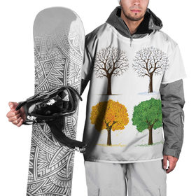 Накидка на куртку 3D с принтом Времена года , 100% полиэстер |  | Тематика изображения на принте: весна | деревья | зима | лето | осень