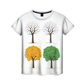 Женская футболка 3D с принтом Времена года , 100% полиэфир ( синтетическое хлопкоподобное полотно) | прямой крой, круглый вырез горловины, длина до линии бедер | весна | деревья | зима | лето | осень