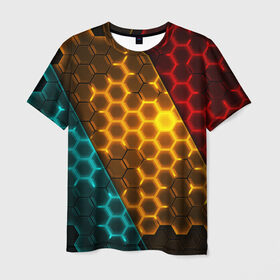 Мужская футболка 3D с принтом Соты TRON , 100% полиэфир | прямой крой, круглый вырез горловины, длина до линии бедер | tron | vppd | премиум | соты | эксклюзив