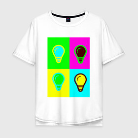 Мужская футболка хлопок Oversize с принтом Веселые лампочки , 100% хлопок | свободный крой, круглый ворот, “спинка” длиннее передней части | кислота | яркий