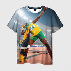 Мужская футболка 3D с принтом Болт , 100% полиэфир | прямой крой, круглый вырез горловины, длина до линии бедер | bolt | атлетика | бег | олимпиада | усэйн