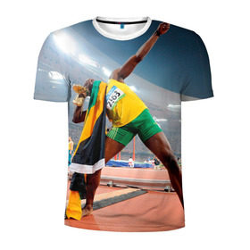 Мужская футболка 3D спортивная с принтом Болт , 100% полиэстер с улучшенными характеристиками | приталенный силуэт, круглая горловина, широкие плечи, сужается к линии бедра | bolt | атлетика | бег | олимпиада | усэйн