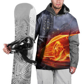 Накидка на куртку 3D с принтом Огненная погоня , 100% полиэстер |  | авто | гонки | дым | машина | огонь | пламя