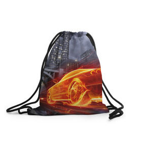 Рюкзак-мешок 3D с принтом Огненная погоня , 100% полиэстер | плотность ткани — 200 г/м2, размер — 35 х 45 см; лямки — толстые шнурки, застежка на шнуровке, без карманов и подкладки | авто | гонки | дым | машина | огонь | пламя