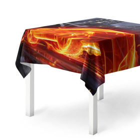 Скатерть 3D с принтом Огненная погоня , 100% полиэстер (ткань не мнется и не растягивается) | Размер: 150*150 см | авто | гонки | дым | машина | огонь | пламя