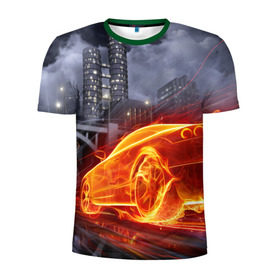 Мужская футболка 3D спортивная с принтом Огненная погоня , 100% полиэстер с улучшенными характеристиками | приталенный силуэт, круглая горловина, широкие плечи, сужается к линии бедра | Тематика изображения на принте: авто | гонки | дым | машина | огонь | пламя