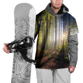 Накидка на куртку 3D с принтом Утро в лесу , 100% полиэстер |  | bright | fog | forest | morning | sun | tree | trees | дерево | деревья | лес | солнце | туман | утро | яркое