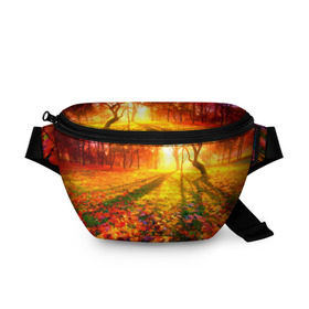 Поясная сумка 3D с принтом Осень , 100% полиэстер | плотная ткань, ремень с регулируемой длиной, внутри несколько карманов для мелочей, основное отделение и карман с обратной стороны сумки застегиваются на молнию | autumn | bright | colors | forest | trees | деревья | краски | лес | лучи | осень | солнце | цвета | яркие