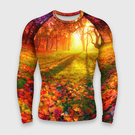 Мужской рашгард 3D с принтом Осень ,  |  | autumn | bright | colors | forest | trees | деревья | краски | лес | лучи | осень | солнце | цвета | яркие