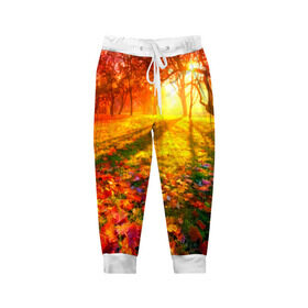 Детские брюки 3D с принтом Осень , 100% полиэстер | манжеты по низу, эластичный пояс регулируется шнурком, по бокам два кармана без застежек, внутренняя часть кармана из мелкой сетки | autumn | bright | colors | forest | trees | деревья | краски | лес | лучи | осень | солнце | цвета | яркие