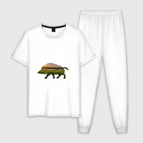 Мужская пижама хлопок с принтом кабан закат , 100% хлопок | брюки и футболка прямого кроя, без карманов, на брюках мягкая резинка на поясе и по низу штанин
 | закат | залив | зелень | кабан | лето | луг | поле | солнце