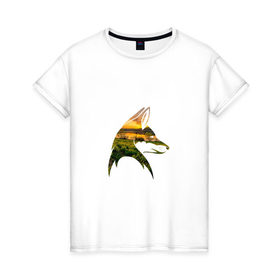 Женская футболка хлопок с принтом лиса закат , 100% хлопок | прямой крой, круглый вырез горловины, длина до линии бедер, слегка спущенное плечо | закат | залив | зелень | лето | лис | лиса | луг | поле | солнце