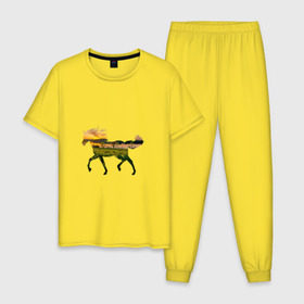 Мужская пижама хлопок с принтом конь закат , 100% хлопок | брюки и футболка прямого кроя, без карманов, на брюках мягкая резинка на поясе и по низу штанин
 | закат | залив | зелень | конь | лето | лошадь | луг | поле | солнце