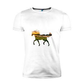 Мужская футболка премиум с принтом конь закат , 92% хлопок, 8% лайкра | приталенный силуэт, круглый вырез ворота, длина до линии бедра, короткий рукав | закат | залив | зелень | конь | лето | лошадь | луг | поле | солнце