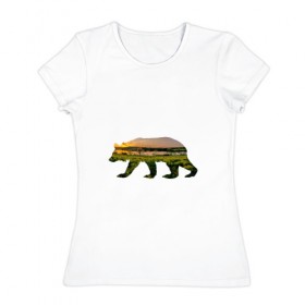 Женская футболка хлопок с принтом медведь закат , 100% хлопок | прямой крой, круглый вырез горловины, длина до линии бедер, слегка спущенное плечо | 
