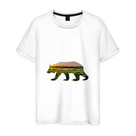 Мужская футболка хлопок с принтом медведь закат , 100% хлопок | прямой крой, круглый вырез горловины, длина до линии бедер, слегка спущенное плечо. | 