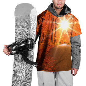 Накидка на куртку 3D с принтом Осеннее солнце , 100% полиэстер |  | autumn | bright | colors | forest | trees | деревья | дорога | краски | лес | лучи | осень | солнце | цвета | яркие