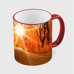 Кружка 3D с принтом Осеннее солнце , керамика | ёмкость 330 мл | Тематика изображения на принте: autumn | bright | colors | forest | trees | деревья | дорога | краски | лес | лучи | осень | солнце | цвета | яркие