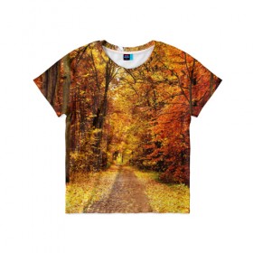 Детская футболка 3D с принтом Осень , 100% гипоаллергенный полиэфир | прямой крой, круглый вырез горловины, длина до линии бедер, чуть спущенное плечо, ткань немного тянется | Тематика изображения на принте: autumn | bright | colors | forest | paint | trees | деревья | краски | лес | осень | цвета | яркие