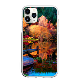 Чехол для iPhone 11 Pro матовый с принтом Осень , Силикон |  | autumn | boat | bright | colors | forest | paint | river | trees | деревья | краски | лес | лодка | осень | река | цвета | яркие