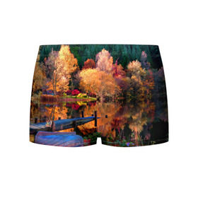 Мужские трусы 3D с принтом Осень , 50% хлопок, 50% полиэстер | классическая посадка, на поясе мягкая тканевая резинка | Тематика изображения на принте: autumn | boat | bright | colors | forest | paint | river | trees | деревья | краски | лес | лодка | осень | река | цвета | яркие