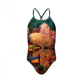 Детский купальник 3D с принтом Осень , Полиэстер 85%, Спандекс 15% | Слитный крой, подклад по переду изделия, узкие бретели | autumn | boat | bright | colors | forest | paint | river | trees | деревья | краски | лес | лодка | осень | река | цвета | яркие