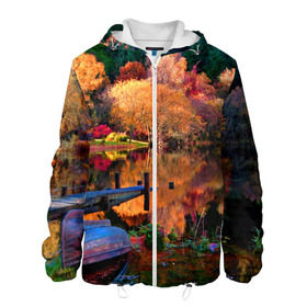 Мужская куртка 3D с принтом Осень , ткань верха — 100% полиэстер, подклад — флис | прямой крой, подол и капюшон оформлены резинкой с фиксаторами, два кармана без застежек по бокам, один большой потайной карман на груди. Карман на груди застегивается на липучку | Тематика изображения на принте: autumn | boat | bright | colors | forest | paint | river | trees | деревья | краски | лес | лодка | осень | река | цвета | яркие