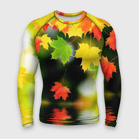 Мужской рашгард 3D с принтом Осень ,  |  | autumn | bright | color | forest | leaves | maple | paint | reflection | river | trees | деревья | клён | краски | лес | листья | осень | отражение | река | цвета | яркие