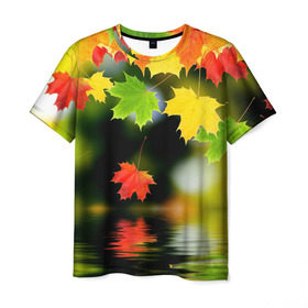 Мужская футболка 3D с принтом Осень , 100% полиэфир | прямой крой, круглый вырез горловины, длина до линии бедер | Тематика изображения на принте: autumn | bright | color | forest | leaves | maple | paint | reflection | river | trees | деревья | клён | краски | лес | листья | осень | отражение | река | цвета | яркие