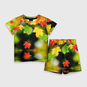 Детский костюм с шортами 3D с принтом Осень ,  |  | autumn | bright | color | forest | leaves | maple | paint | reflection | river | trees | деревья | клён | краски | лес | листья | осень | отражение | река | цвета | яркие