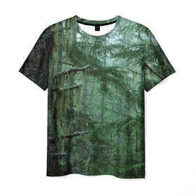 Мужская футболка 3D с принтом Дремучий лес , 100% полиэфир | прямой крой, круглый вырез горловины, длина до линии бедер | Тематика изображения на принте: camouflage | dense | fog | forest | spruce | tree | дремучий | ёлка | ельник | камуфляж | лес | маскировка | туман