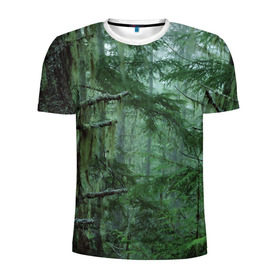 Мужская футболка 3D спортивная с принтом Дремучий лес , 100% полиэстер с улучшенными характеристиками | приталенный силуэт, круглая горловина, широкие плечи, сужается к линии бедра | camouflage | dense | fog | forest | spruce | tree | дремучий | ёлка | ельник | камуфляж | лес | маскировка | туман