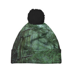 Шапка 3D c помпоном с принтом Дремучий лес , 100% полиэстер | универсальный размер, печать по всей поверхности изделия | camouflage | dense | fog | forest | spruce | tree | дремучий | ёлка | ельник | камуфляж | лес | маскировка | туман