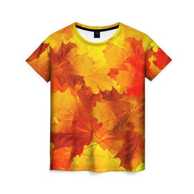 Женская футболка 3D с принтом Осень , 100% полиэфир ( синтетическое хлопкоподобное полотно) | прямой крой, круглый вырез горловины, длина до линии бедер | autumn | bright | color | forest | leaves | maple | paint | trees | деревья | клен | краски | лес | листья | осень | цвета | яркие