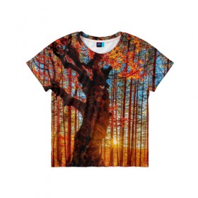 Детская футболка 3D с принтом Осень , 100% гипоаллергенный полиэфир | прямой крой, круглый вырез горловины, длина до линии бедер, чуть спущенное плечо, ткань немного тянется | autumn | bright | colors | forest | trees | деревья | краски | лес | лучи | осень | солнце | цвета | яркие