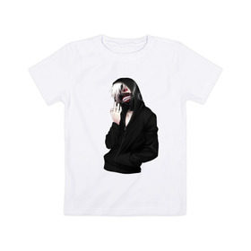 Детская футболка хлопок с принтом Канеки Кен , 100% хлопок | круглый вырез горловины, полуприлегающий силуэт, длина до линии бедер | Тематика изображения на принте: tokyo ghoul | канеки кен