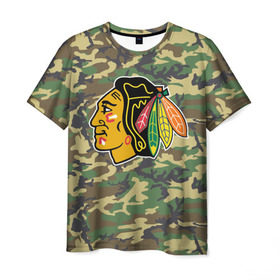 Мужская футболка 3D с принтом Blackhawks Camouflage , 100% полиэфир | прямой крой, круглый вырез горловины, длина до линии бедер | camouflage | chicago blackhawks | hockey | nhl | нхл | хоккей
