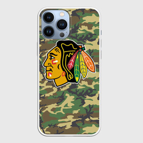 Чехол для iPhone 13 Pro Max с принтом Blackhawks Camouflage ,  |  | Тематика изображения на принте: camouflage | chicago blackhawks | hockey | nhl | нхл | хоккей