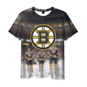 Мужская футболка 3D с принтом Boston Bruins , 100% полиэфир | прямой крой, круглый вырез горловины, длина до линии бедер | бостон | брюинз