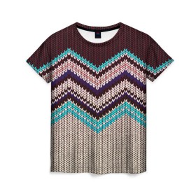 Женская футболка 3D с принтом Плетение , 100% полиэфир ( синтетическое хлопкоподобное полотно) | прямой крой, круглый вырез горловины, длина до линии бедер | зигзаг | свитер | текстура