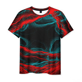 Мужская футболка 3D с принтом Fractal , 100% полиэфир | прямой крой, круглый вырез горловины, длина до линии бедер | Тематика изображения на принте: волны | красный | черный